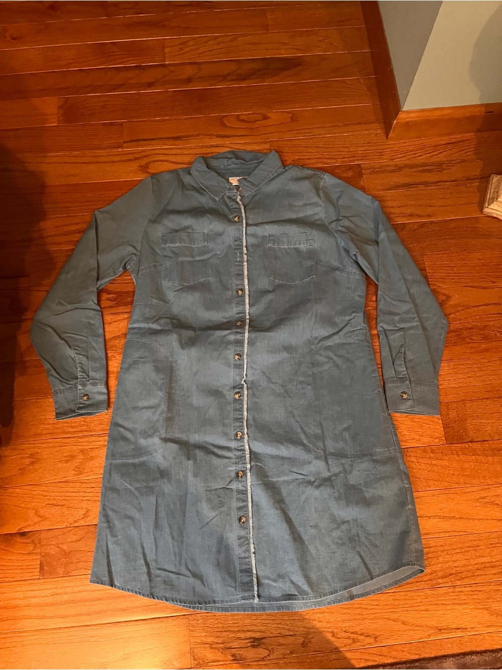 Belle by Kim Gravel Denim Button-Front Long Sleeve Dress - Light Blue